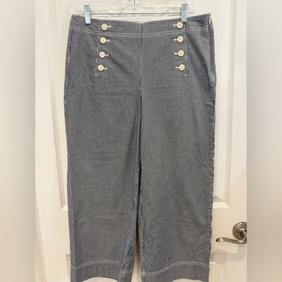 Talbots High Wasted Navy and White Striped Deck Pants Size 10 - Picture 1 of 6